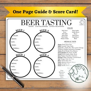 Guia de degustação de cerveja e cartão de pontuação, tapete de voo para degustação de cerveja para download, jogo de degustação de cerveja para impressão, cartão de degustação de cerveja às cegas para download digital