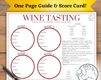 Wine Tasting Guide & Card, Wine Tasting Party Game, Wine Tasting Scorecard Tasting Mat Sheet, Wine Flight Adult Party Game, Digital Download