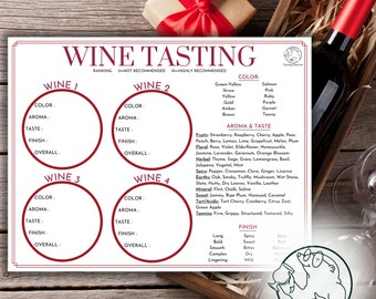 Wine Tasting Guide & Card, Wine Tasting Party Game, Wine Tasting Scorecard Tasting Mat Sheet, Wine Flight Adult Party Game, Digital Download