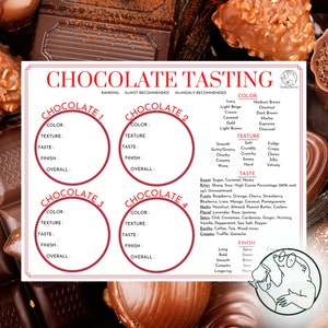 Guida alla degustazione del cioccolato e scheda punteggio, kit per feste al cioccolato, regalo di San Valentino per lui o lei amanti del cioccolato, gioco per feste al cioccolato in famiglia