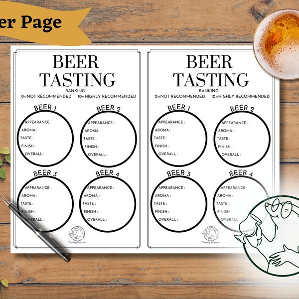 Beer Tasting Sheet, Four Beer Scoresheet, Beer DIY Blind Tasting, Half Page Craft Beer Tasting, Beer Flight Tasting, Tasting Mat