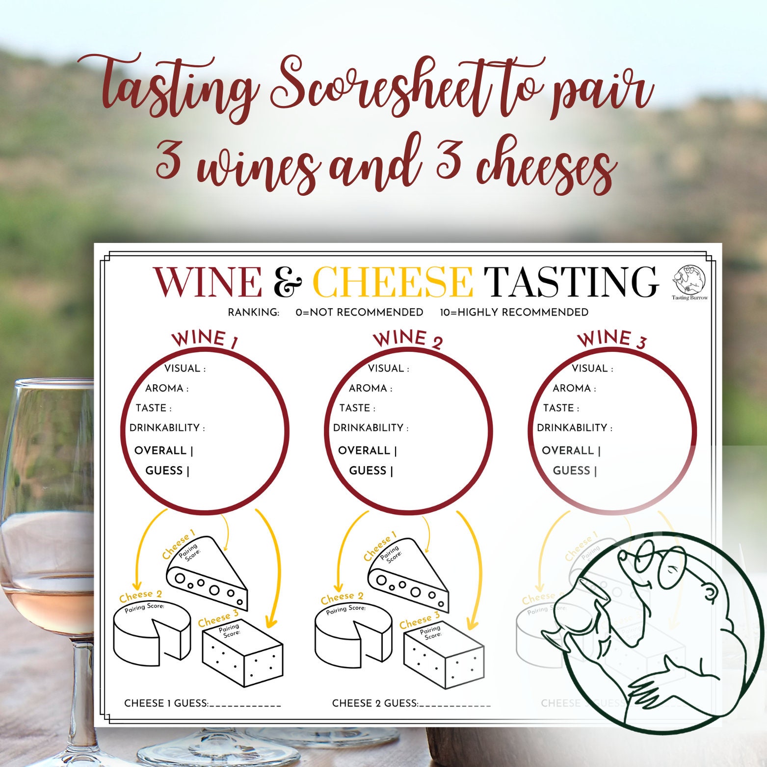 Wine and Cheese Pairing, Blind Tasting, Wine and Cheese Party Kit