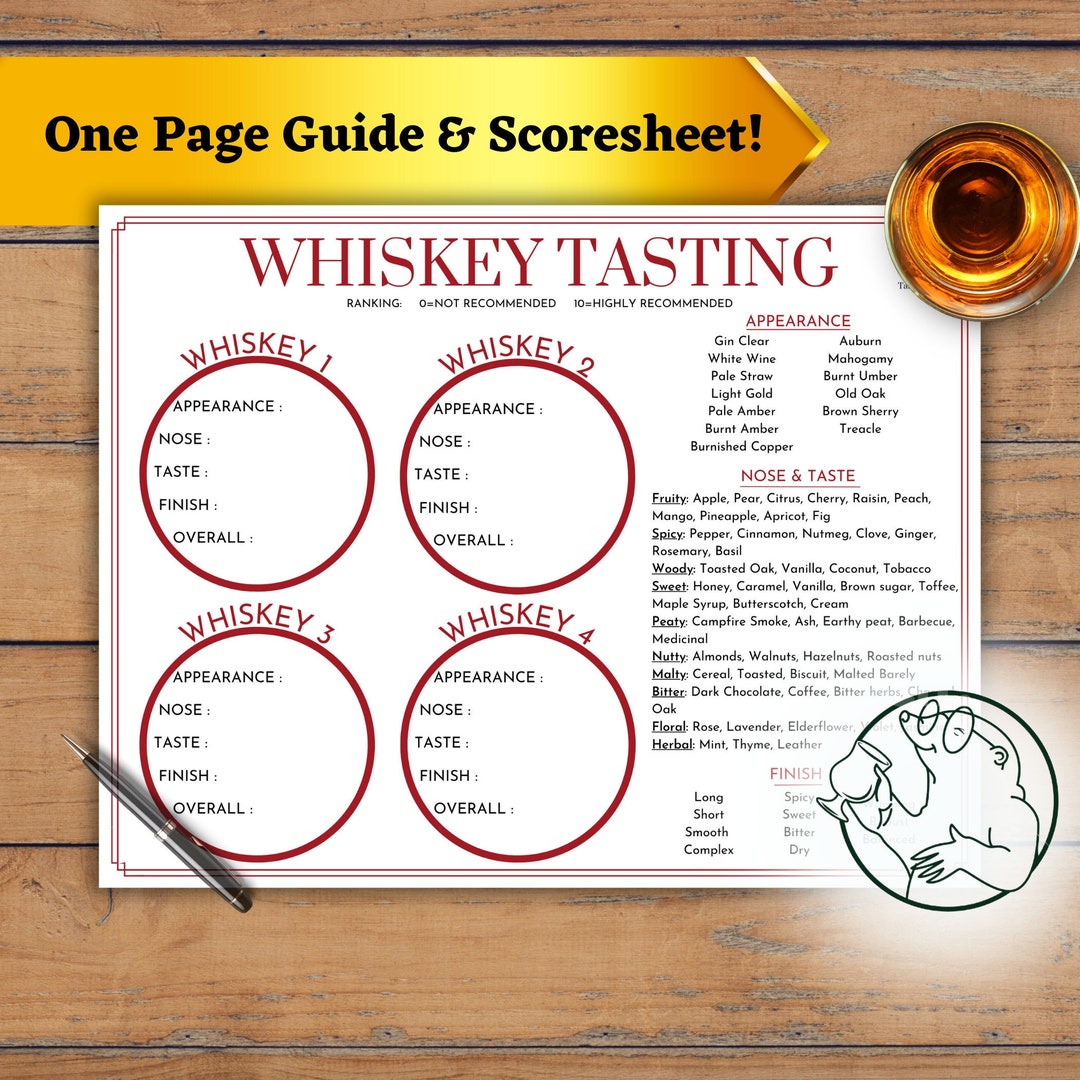 Whiskey Tasting Guide &amp; Scorecard, Whiskey Tasting Scoresheet, Whiskey ...