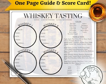 Whiskey Tasting Guide & Scorecard, Whiskey Tasting Scoresheet, Whiskey One Page Printable, Whisky Tasting Notes Mat, Digital Download