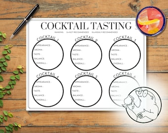 Cocktail Tasting Sheet, Summer Party Game, Cocktail Tasting Notes, Cocktail DIY Blind Tasting Mat, Bachelorette Party Game, Digital Download