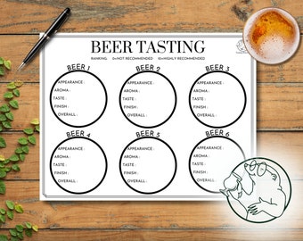 Beer Tasting Sheet, Beer Flight Tasting Score Sheet, Beer DIY Blind Tasting Mat, Digital Download