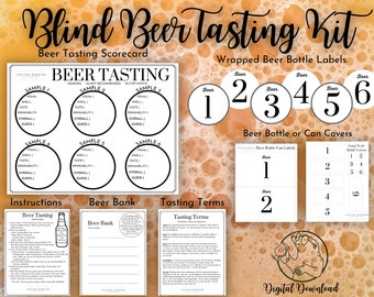 Blind Beer Tasting, Bier Flugmatte herunterladbar, Bachelorette Bier Scorecard Party Kit, Spaß Geburtstag oder Jubiläum Geschenk, digitaler Download