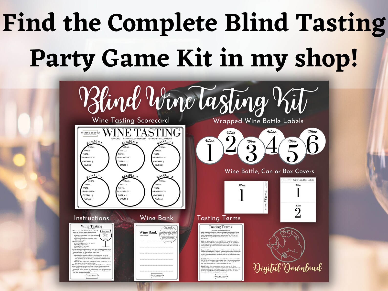 Wine Tasting Scorecard, Wine Tasting Placemat Printable, Wine Party ...