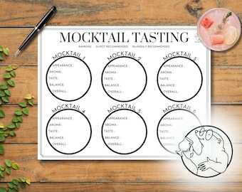 Mocktail Verkostungsbogen, Sommer-Partyspiel, Mocktail Verkostungsnotizen, Babypartyspiel, Bachelorette Party Spiel, Mocktail Verkostungsmatte