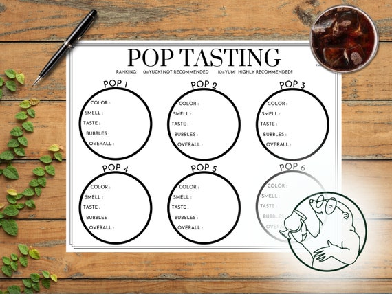 Soda Pop Coke Taste Test Score Card, Soda Tasting Activity Sheet, Family Kid Friendly Summer Activity, Kid Birthday Game, Digital Download
