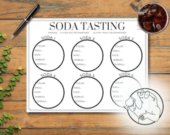 Hoja de puntuación de la actividad de cata de refrescos y Coca-Cola, ficha de cata de refrescos, actividad de verano para toda la familia, juego de cumpleaños, descarga digital