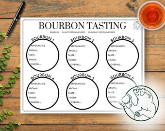 Bourbon Tasting Sheet, Bourbon Flight Tasting, Bourbon DIY Blind Tasting, Bourbon lover unique Gift for him, Digital Download