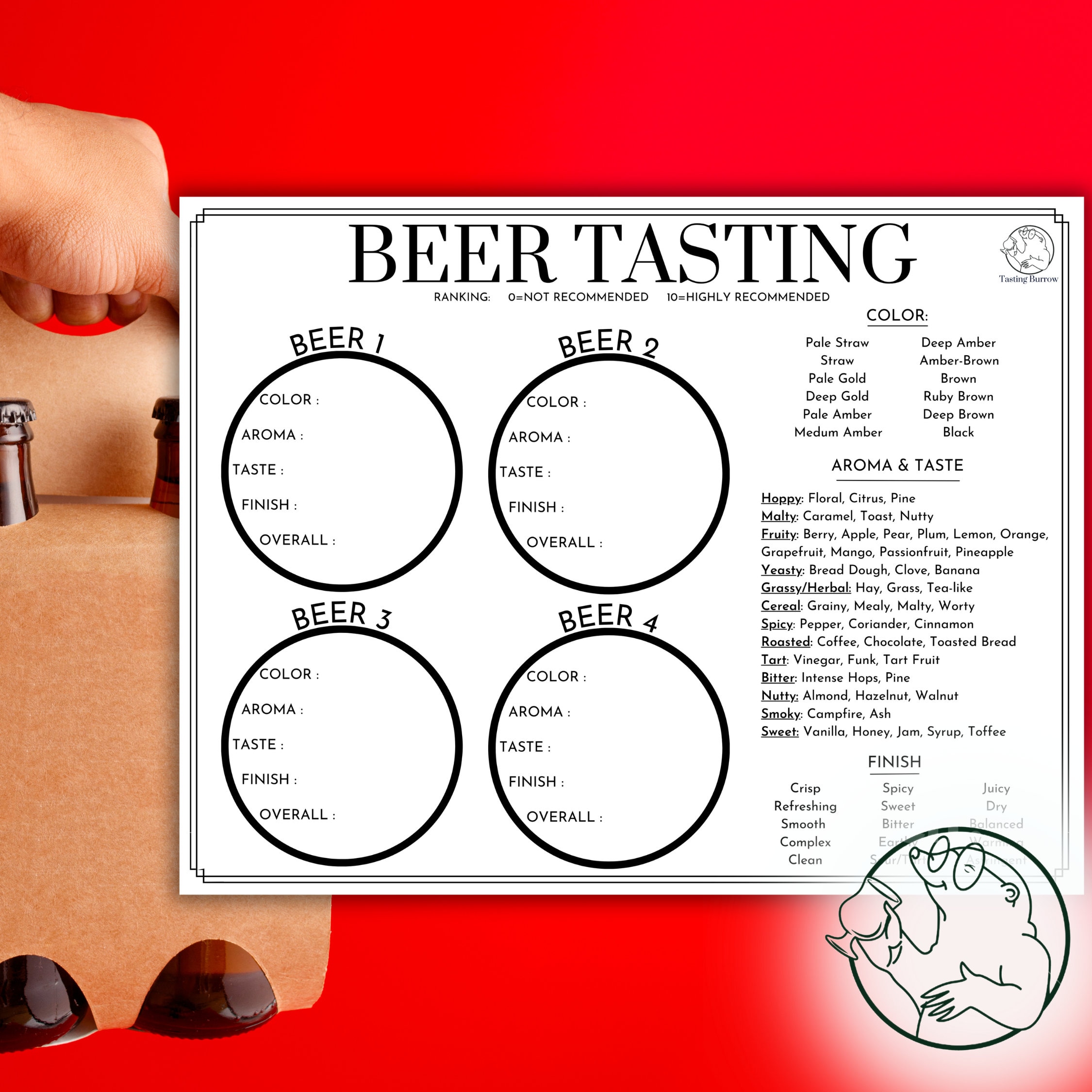 Beer Tasting Guide & Score Card, Beer Tasting Flight Mat Downloadable