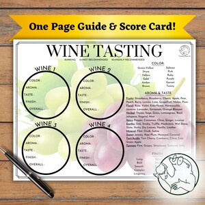 Guia e cartão de degustação de vinhos, jogo de festa de degustação de vinhos, tapete de degustação com placar de degustação de vinhos, jogo de festa para adultos Wine Flight, download digital
