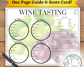 Wine Tasting Guide & Card, Wine Tasting Party Game, Wine Tasting Scorecard Tasting Mat Sheet, Wine Flight Adult Party Game, Digital Download