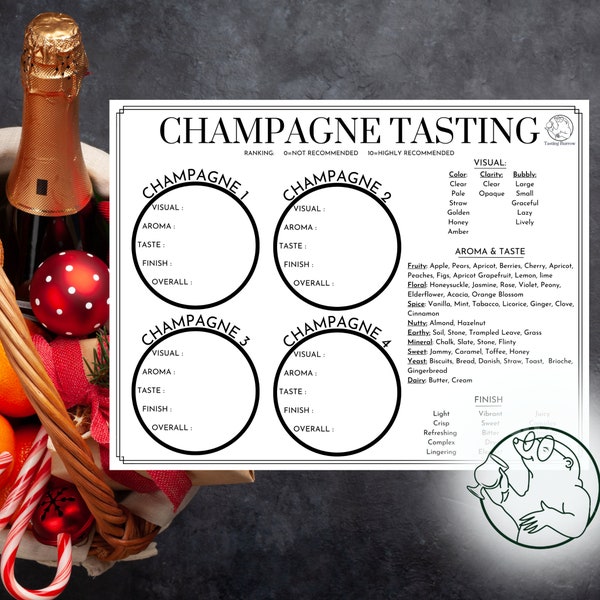 Champagne Tasting Guide & Scorecard, New Years Eve Champagne Party Game, Bridal Shower Champagne Tasting Party, Bachelorette Hen Party Games