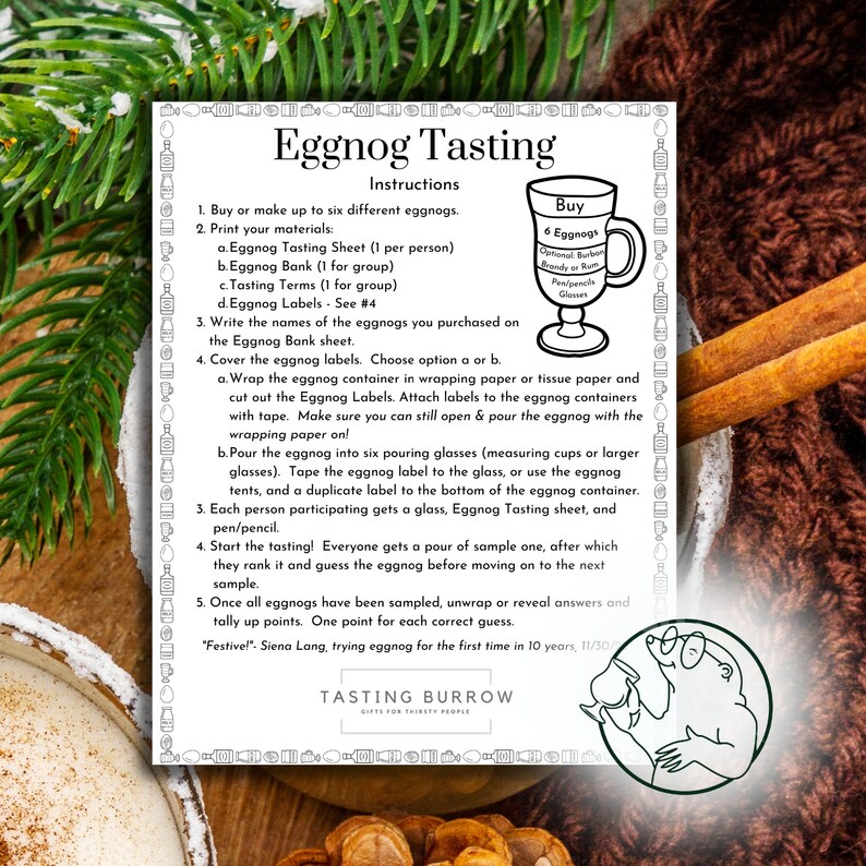 Blind Eggnog Tasting Party, Christmas Party Game, Holiday Thoughtful