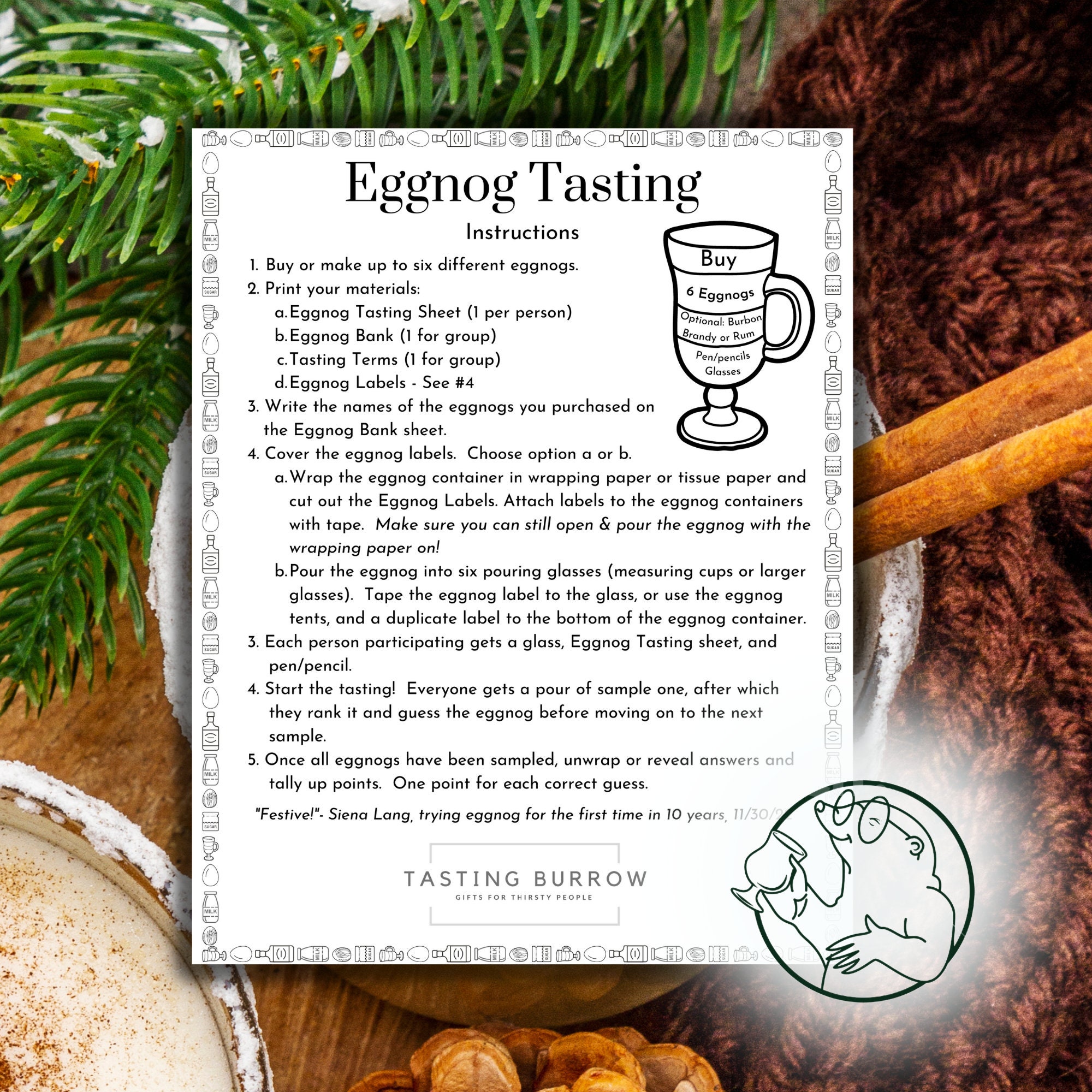 Blind Eggnog Tasting Party, Christmas Party Game, Holiday Thoughtful