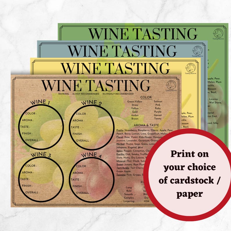 Wine Tasting Guide & Card, Wine Tasting Party Game, Wine Tasting ...