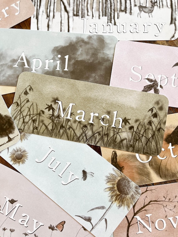 Printable Illustrated Months of the Year Nature Themed Cards