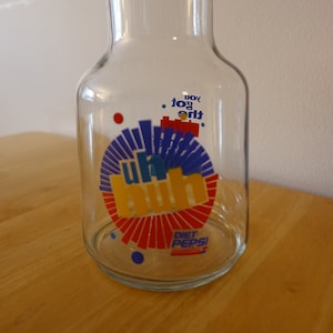 Vintage Diet Pepsi "UH HUH You Got the Right One Baby" Glass Carafe Juice Bottle Pitcher Jar  9" Made in Canada