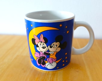 vintage Walt Disney Applause Mug avec Mickey et Minnie Mouse assis sur la lune Made in Korea 1985 | Mug Amoureux de Micky Minnie Mouse