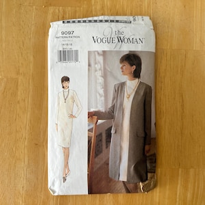 The Vogue Woman 9097 Size 14, 16, 18 Misses Petite Jacket & Dress, Straight Cut Dress with Long Jacket Vintage Sewing Pattern UNCUT 1994