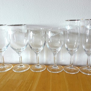 Johann Haviland Bavaria Germany Sweetheart Rose Red Wine Glasses, White Wine Glasses, Champagne Flutes With Floral Etch Design Platinum Rim