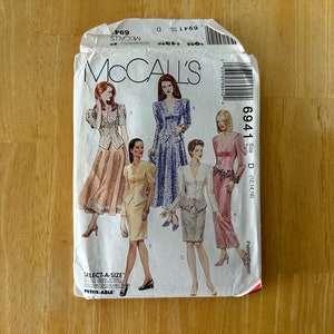 McCall&#39;s 6941 Size D (12, 14, 16) Misses&#39; Unlined Jacket and Skirt in Two Lengths Vintage Sewing Pattern UNCUT 1994 | Poofy Sleeves Blazer
