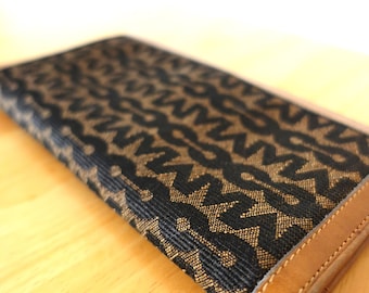 RARE Vintage Mark Cross Italy Brown Canvas Monogram Wallet with Clasp And Leather Inner Pockets | Vintage Midcentury Modern Italian Wallet