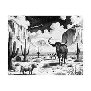Black and White Desert Scene Puzzle, 110-1014 Piece, Western Decor, Gift for Him, Family Fun Activity, Home Entertainment