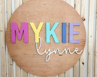 Round wood nursery name sign | name sign for nursery | above crib sign baby shower gift | nursery decor | baby gift | baby boy | baby girl