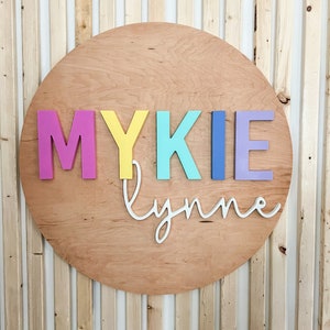 Round wood nursery name sign | name sign for nursery | above crib sign baby shower gift | nursery decor | baby gift | baby boy | baby girl