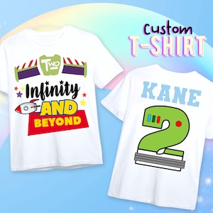 Buzz Two Infinity And Beyond Birthday T-Shirt, Toy Story Theme Party, Buzz Lightyear Personalized T-Shirt, Custom Name 2nd Birthday T-Shirts