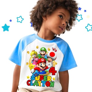 Custom Mario Game Birthday Shirt: Family Matching Raglan Tee
