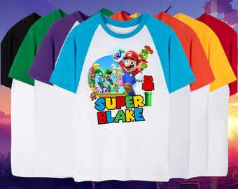 Super Mario Birthday Custom T Shirt, Super gift, Personalized Family shirt, Mario Party shirt, Gift Birthday Shirt, family tees / Raglan