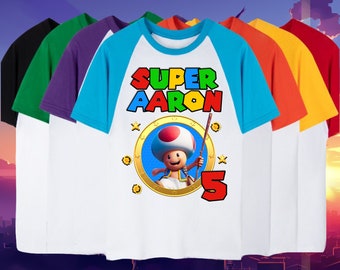 Toad Mario birthday shirt, Toad birthday shirt Raglan Short, 3/4, long sleeve - Toad Unisex mario custom shirt Name and age
