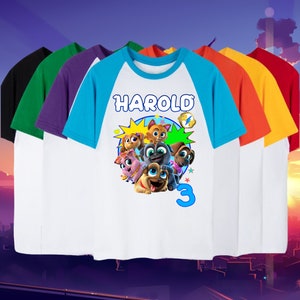 Kinder Welpe Hund Pals Geburtstag Familie kundenspezifische Shirts Welpe Hund Pals Geburtstag Raglan personalisierte Name und Alter Kurzarm, 3/4 lang