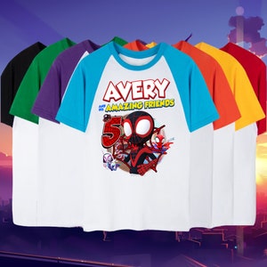 Personalized Spidey Friends Birthday Raglan Shirt