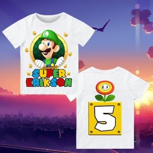 Mario Luigi birthday boy shirt - Super Luigi family matching birthday party shirt - Personalized shirt name and age Luigi shirt