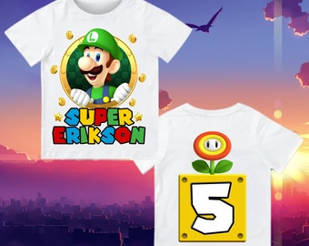 Mario Luigi birthday boy shirt - Super Luigi family matching birthday party shirt - Personalized shirt name and age Luigi shirt