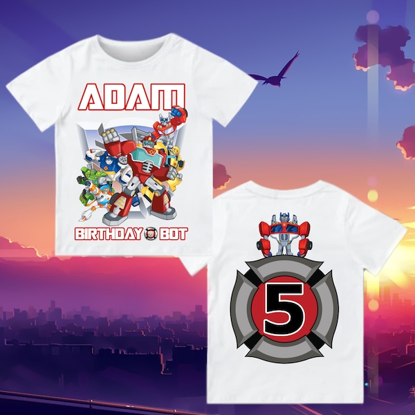 Transformers Birthday Shirt, Rescue bots Optimus Robot Kids Toddler Birthday Tshirt, Custom Personalized Birthday Gift Family mathcing