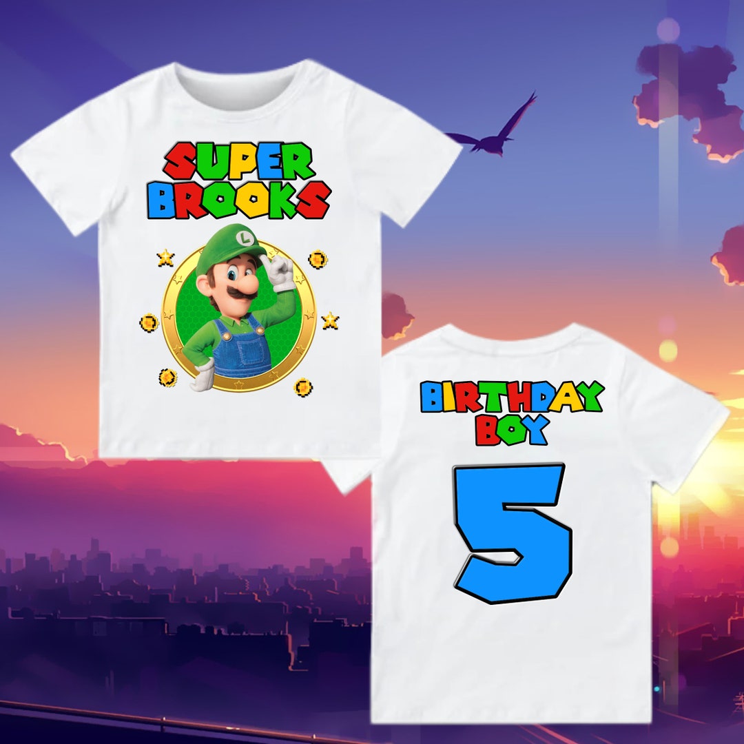 thumbnail image 2 of Super Mario Luigi Personalised Kids Cotton T-Shirt – Custom Name & Age 2 of 5