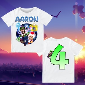 kids Luigi Birthday Custom T Shirt gift, Mansion Personalized Family shirt Custom tee Luigi theme - Personalized name and age Luigi party