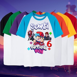 FNF Freitag Abend funkin Geburtstag Shirt FNF Freund Freundin benutzerdefinierte Shirt Name und Alter Funkin Kinder Gamer Shirt Musik
