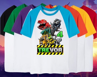 Dino Birthday Custom T Shirt, Super gift, Personalized Family shirt, All colors, All Sizes, Short, 3/4 & Long Raglan Sleeves Dinotrux unisex