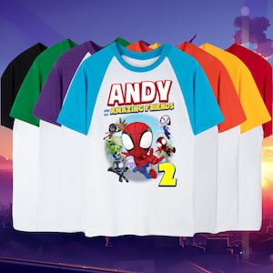 Spidey theme birthday party shirt - amazing friends and spidey birthday boy Raglan sleeve - Spidey Hulk Miles Ghost custom shirt - spidey