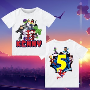 Inspired Spiderman Birthday T Shirt, Spidey & His friends theme Party, Personalized shirt, Gift Birthday Shirt, family tees Custom