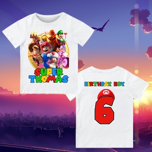 Mario Birthday Custom Shirt, Super gift, Personalized Family shirt, Mario Party shirt, Gift Birthday Shirt, family tees name and age