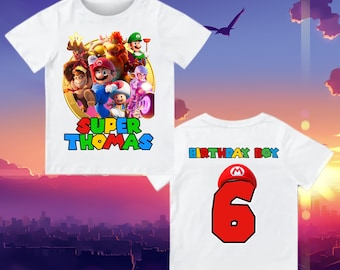 Camicia personalizzata compleanno Mario, super regalo, camicia famiglia personalizzata, camicia Mario Party, camicia regalo compleanno, nome ed età delle magliette della famiglia